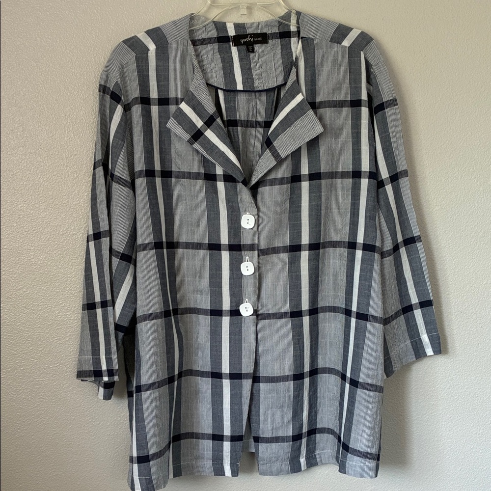 Yours Truly Gray Plaid Button-Down Relaxed Shirt